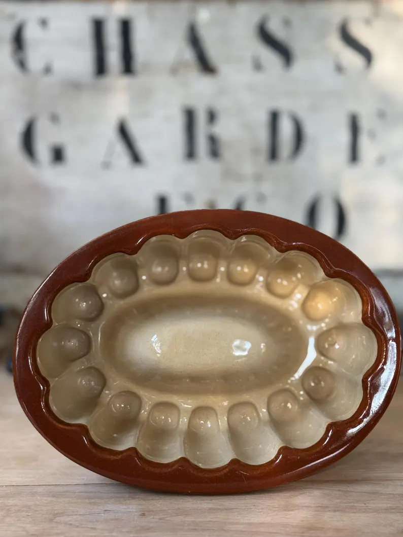 Vintage French Stoneware Baking Mold | Brown Glazed Oval Jelly Mold With #S Mark | Rustic Farmhou... | Etsy (US)