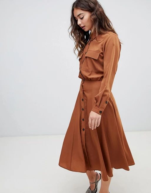 Warehouse top pocket shirt dress in rust | ASOS US