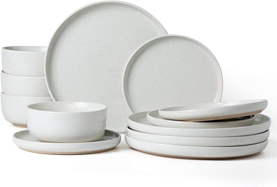 Famiware Milkyway Plates and Bowls Set, 12 Pieces Dinnerware Sets, Dishes Set for 4, White | Amazon (US)