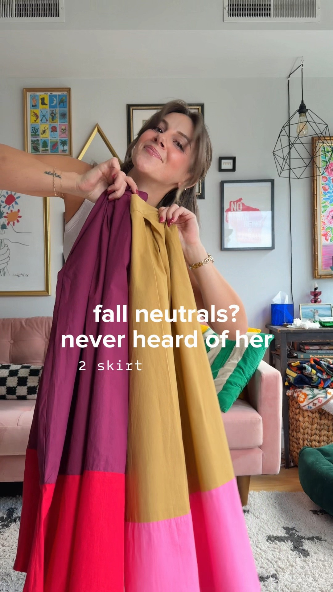 Color block skirts from Ink + Alloy are perfect for a colorful fall! Pockets, elastic waist band, and flowy fit. I am wearing size small 
Also wearing size small in the sweatshirts