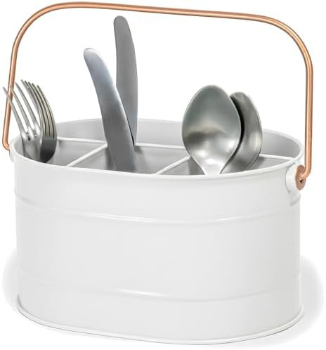 Red Co. 10" x 7" Enameled Metal Utensil Caddy & Countertop Flatware Organizer with Handle, Farmho... | Amazon (US)