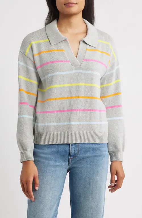 Hatley Stripe Johnny Collar Sweater in Grey at Nordstrom, Size Small | Nordstrom