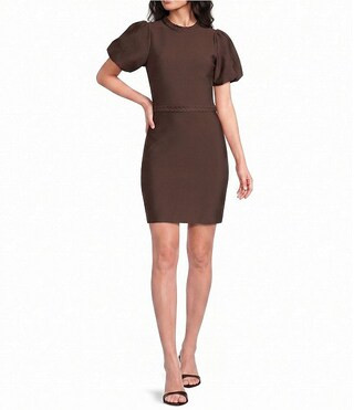 Floriana Double Knit High Round Neck Short Puff Sleeve Mini Dress | Dillard's