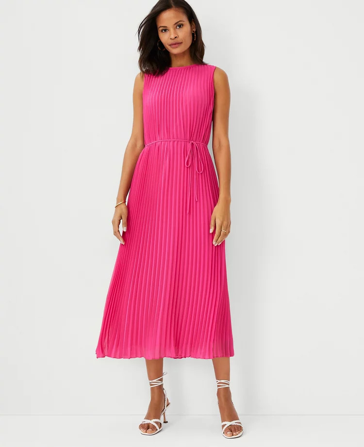Pleated Belted Midi Dress | Ann Taylor (US)