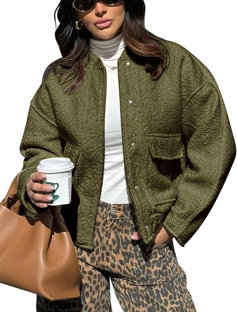 Yousify Women 2024 Fall Winter Fleece Jacket Long Sleeve Casual Button Fuzzy Sherpa Cropped Coats... | Amazon (US)