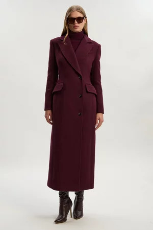 Wool Blend Tailored Fitted Maxi Coat | Karen Millen UK + IE + DE + NL