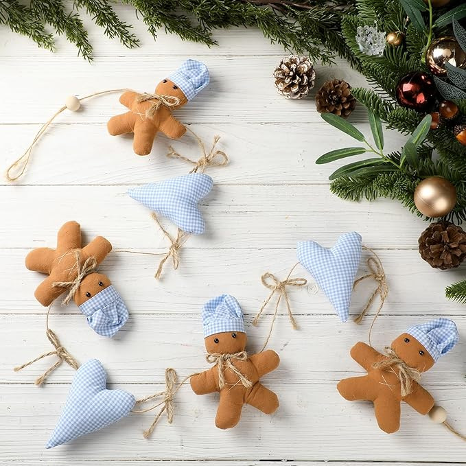 Breling Christmas Gingerbread Man Garland 4.9 ft Hanging Fabric Gingerbread Man Blue Plaid Heart ... | Amazon (US)