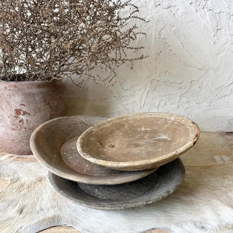 Vintage Marble Bowl | Hand Carved Stone Vessel | Organic Rustic Coffee Table Catchall Large 12\u2... | Etsy (Global)