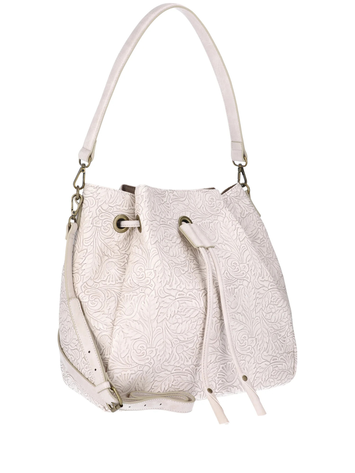 The Pioneer Woman Tooled Faux Leather Bucket Bag, Ivory | Walmart (US)
