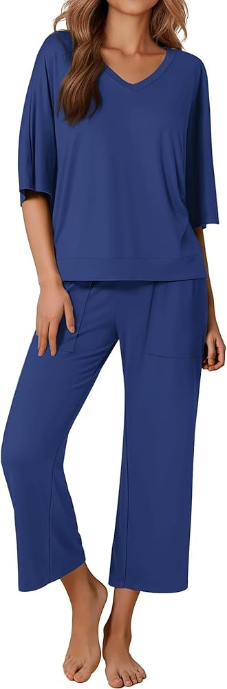 Ekouaer Lounge Sets for Women Comfy Pajamas Set 2 Piece Outfits Short Sleeve Tops and Wide Leg Pa... | Amazon (US)