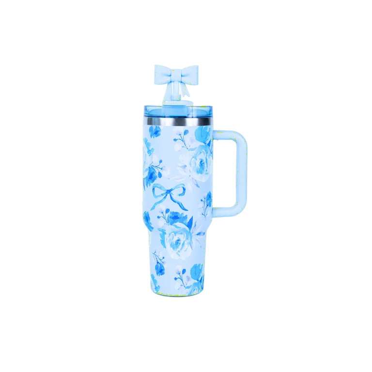 Hi Peach Layne Blue Floral Tumbler 40oz with Straw, Handle, & 30g Bath Bomb Inside, Limited Editi... | Walmart (US)