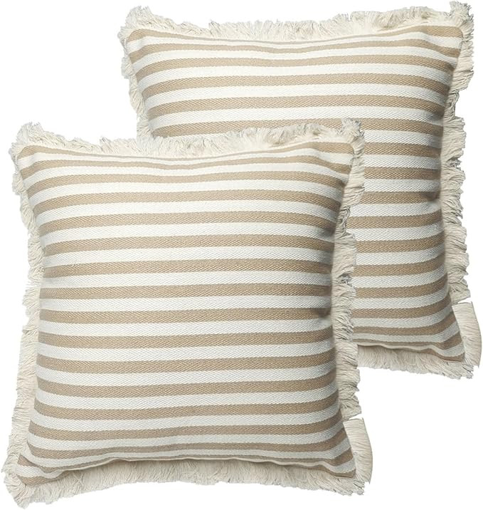 2 Packs Home Decor Pillow Covers 18x18 Inch, Boho Striped Throw Pillows Cases, Throw Pillow Cover... | Amazon (US)