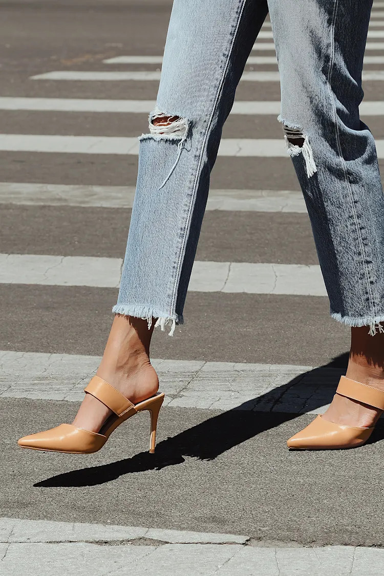 Faire Tan Pointed-Toe Mules | Lulus