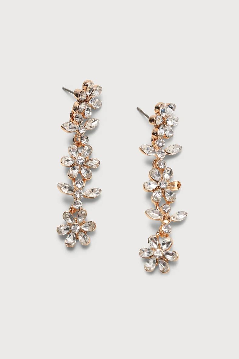 Flowery Fancies Gold Rhinestone Flower Drop Earrings | Lulus (US)