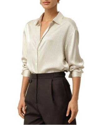Lilysilk Women's Silk Charmeuse Pinstripe Shirt - Drifted mocha | Macy's