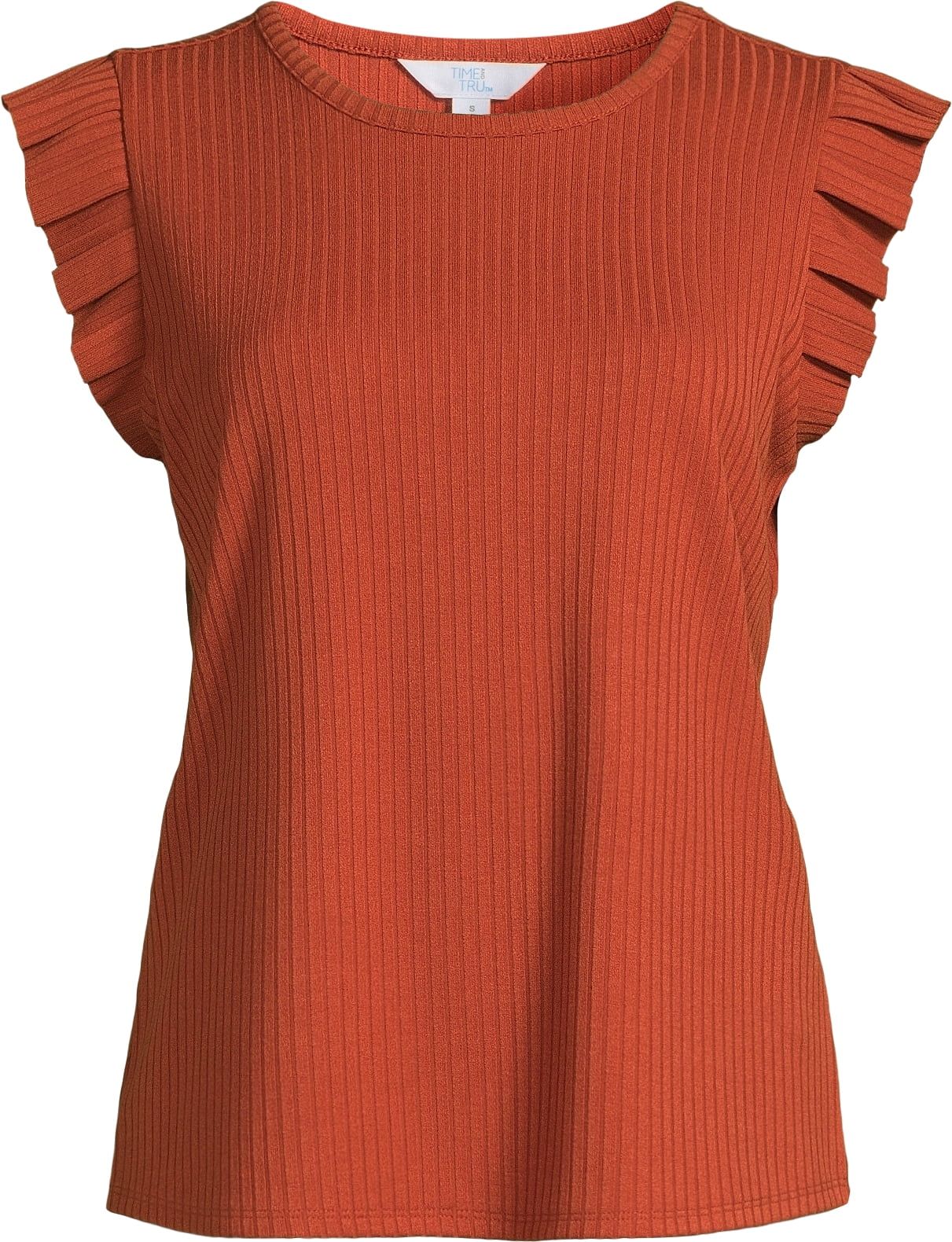 Time and Tru Women's Rib Ruffle Sleeve Top - Walmart.com | Walmart (US)