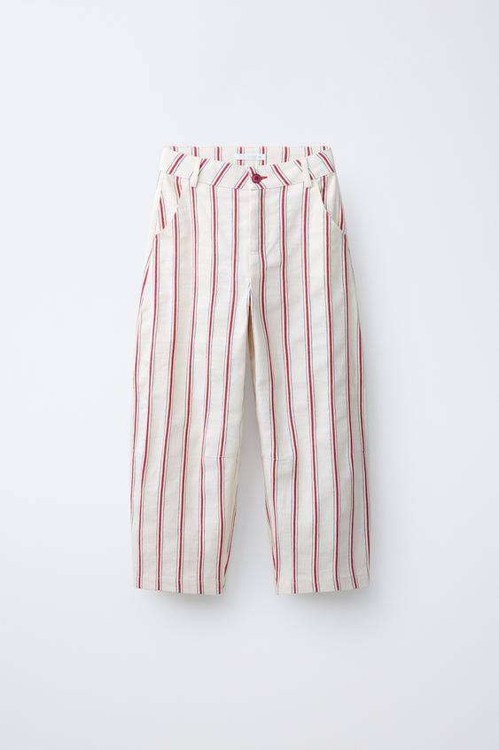 STRIPED COTTON LINEN BARREL PANTS | Zara US