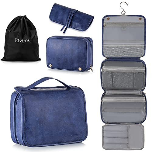 Elviros Hanging Toiletry Bag for Men Travel Essentials 3-in-1 Large Waterproof Dopp Kit PU Leather Shaving Bag with Separate Compartments for Grooming and Toiletries | Amazon (US)