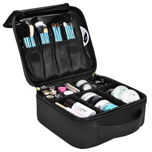 NiceEbag Travel Makeup Bag Large Cute Cosmetic Bag for Women Leather Makeup Case Professional Cos... | Amazon (US)