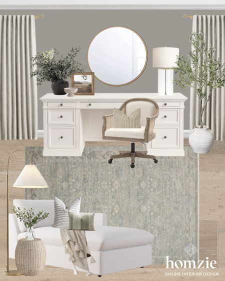 Gorgeous coastal inspired office features a stunning desk chair, chaise lounge, and white desk perfect for remote work  

#LTKhome #LTKFind #LTKsalealert