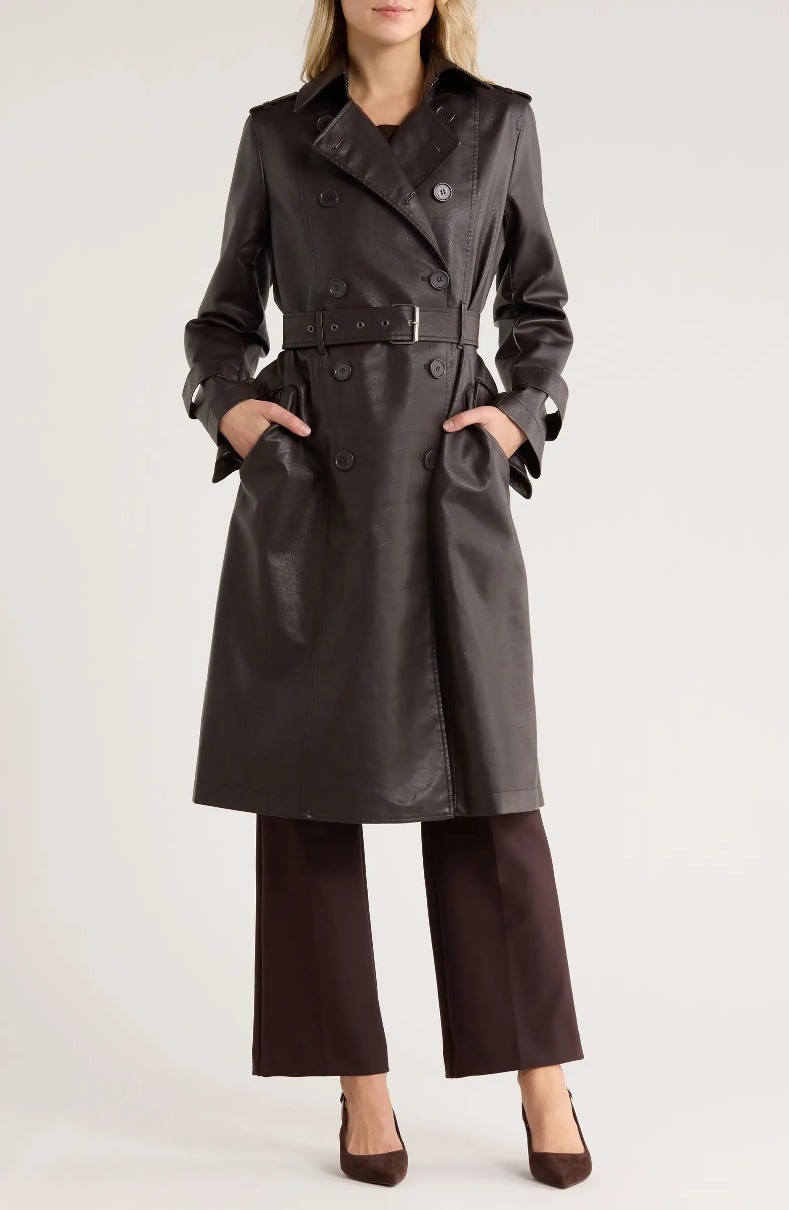 Faux Leather Long Trench Coat | Nordstrom Rack