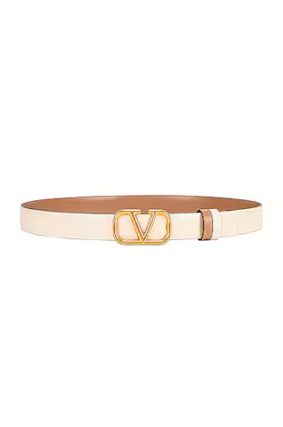 Valentino Garavani Vlogo Signature Reversible Belt in Light Ivory & Rose Cannelle | FWRD | FWRD 