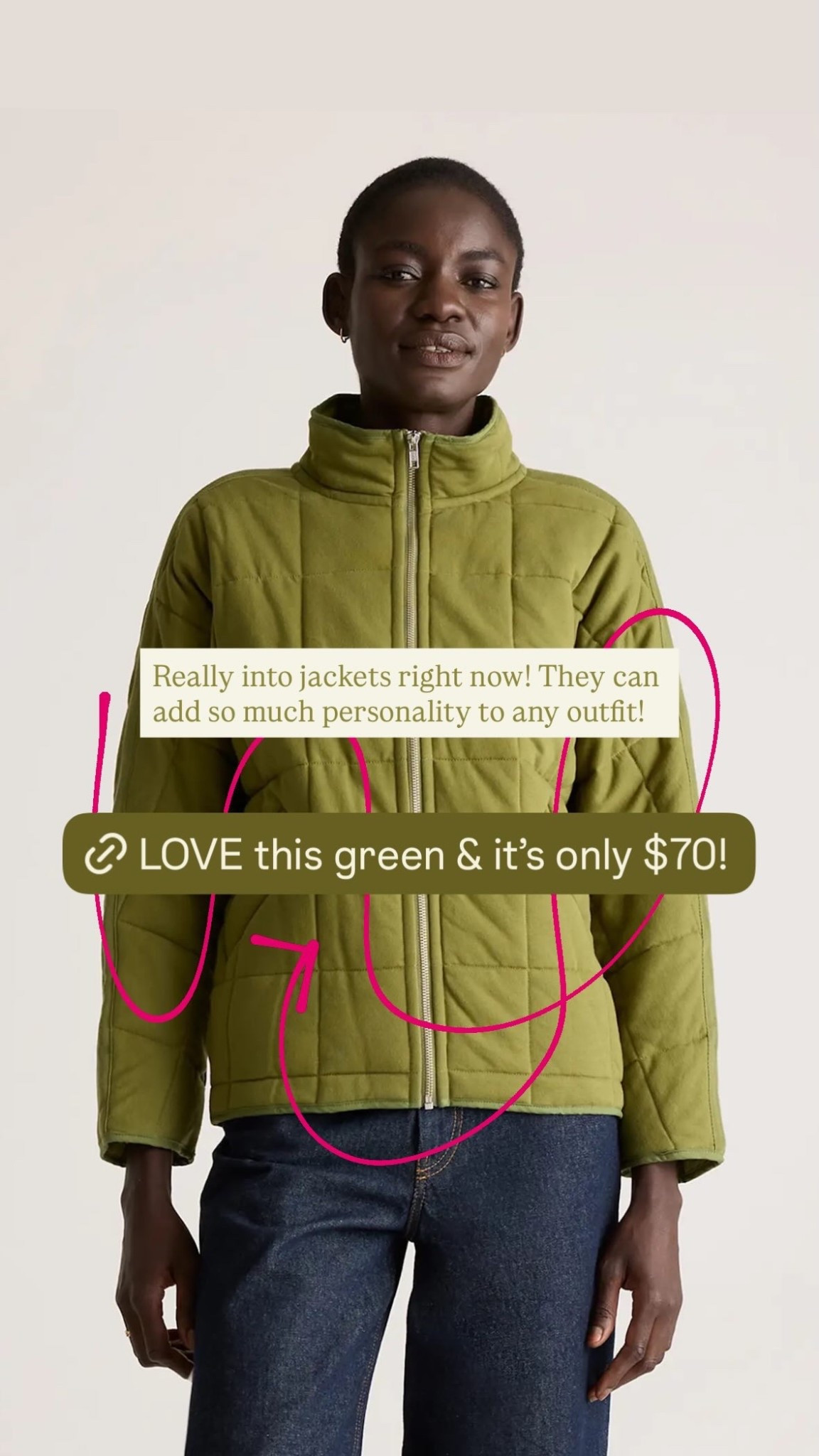 Really into jackets right now! They can add so much personality to any outfit! Love this green quilted jacket to throw over everything- comes in neutrals, too.  @onequince 

#LTKootd #LTKTravel #LTKSeasonal