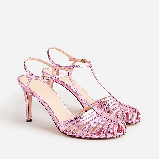 Rylie caged-toe heels in snake-embossed Italian leather | J. Crew US