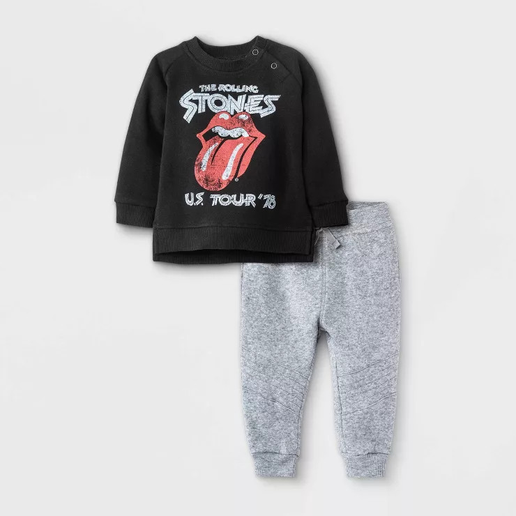 Baby Boys' 2pc Rolling Stones Long Sleeve Fleece Pullover and Jogger Set - Black 0-3M | Target
