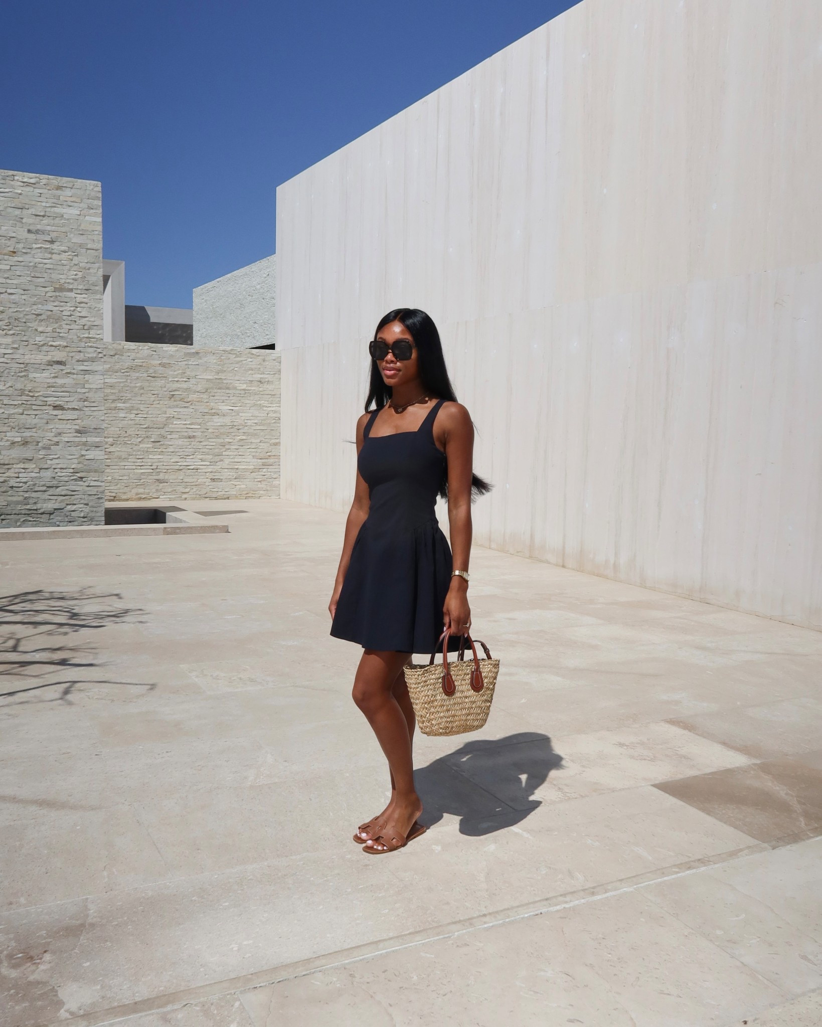 Black mini dress outfit that I wore for an afternoon in Cabo! New in at Abercrombie this season and so cute. For sizing, I’m wearing an XS tall! 

#LTKFindsUnder100 #LTKSeasonal #LTKSpringSale