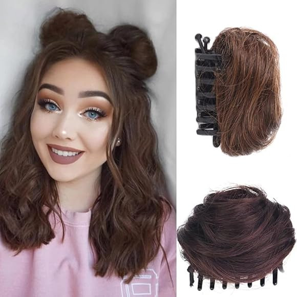 2Pcs Mini Claw Clip in Messy Bun Chignon Synthetic Hair Cat Ears Bun Extensions Wig Accessory Ponyta | Amazon (US)