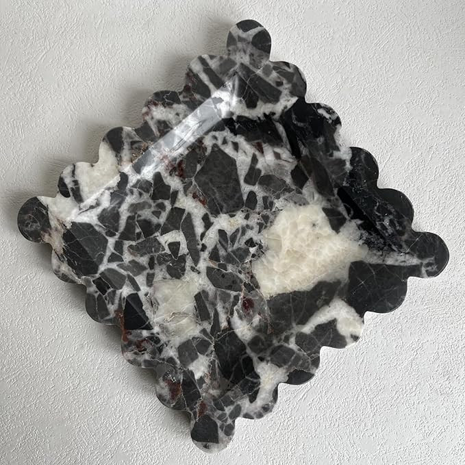 Vintage Natural Marble Tray Small Ornaments Scalloped Tray Handmade Storage Dish for Counter, Van... | Amazon (US)