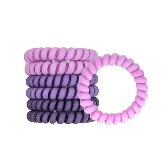 6 Pcs Spiral Hair Ties, Purple Matte Hair Ties Plastic Phone Cord Hair Bands Ponytail Holder Coil... | Amazon (US)