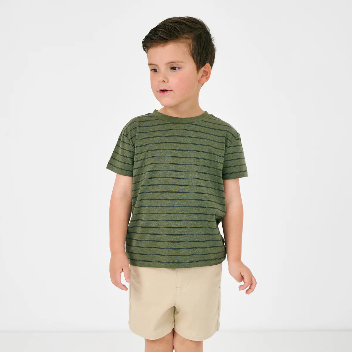Olive Stripes Short Sleeve Relaxed Tee | Little Sleepies