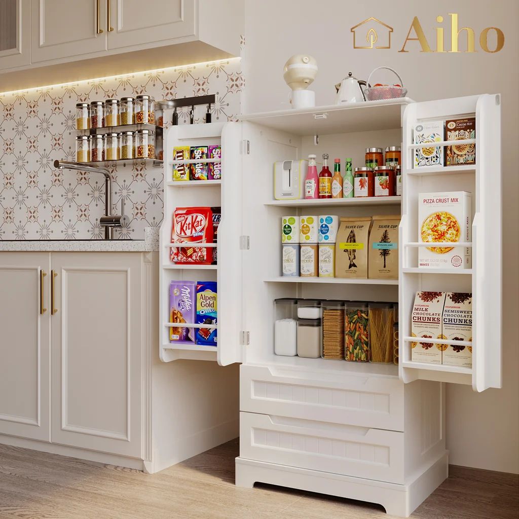 Aiho 24 "W Pantry Cabinet with 2 Doors and 2 Drawers, Solid & Sturdy, Storage Cabinet for Entrywa... | Walmart (US)