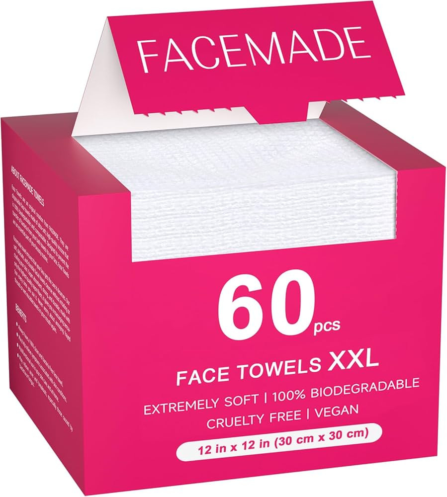 60 Ct Disposable Face Towels XXL, Face Towelettes for Makeup and Clean, Super Soft and Thick Dry ... | Amazon (US)