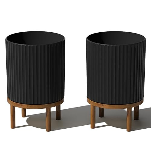 Veradek Demi Series Round Planter w/Stand for Porch/Patio | Durable Plastic-Concrete & Wooden Stand | Modern Décor for Tall Plants, Flowers | Amazon (US)