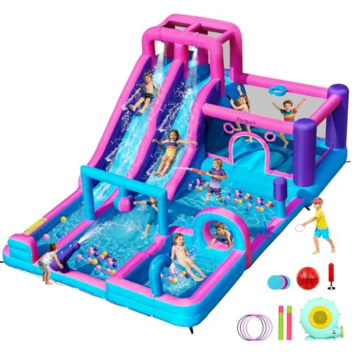 FBSPORT Inflatable Bounce House Bouncy House with Double Water Slide, Inflatable Bouncy Castle Water Bounce House with 750W Blower, Climbing Wall, Jumping, Splash Pool for Kids Indoor Outdoor | Amazon (US)