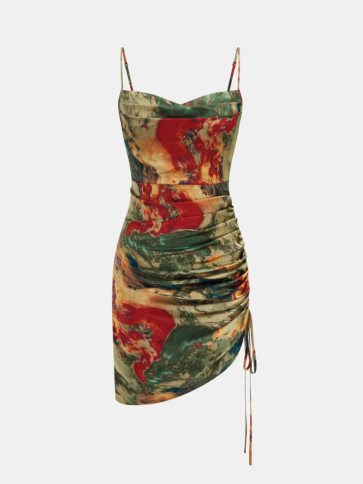 Abstract Print Ruched Drawstring Cami Mini Dress | Commense