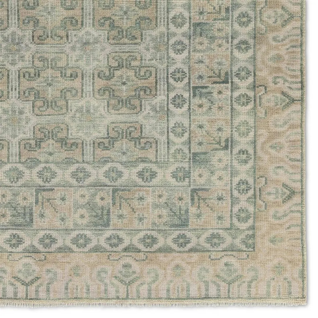 Hand Knotted Wool Rug, Oushak Rug Green & Beige, Allover Oushak Rug Modern Geometric Distressed C... | Etsy (US)
