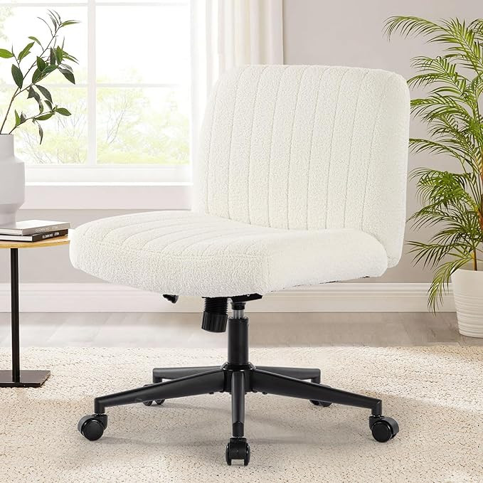 Criss Cross Chair with Wheels Office Chair Armless Desk Chair Fabric Padded Wide Seat Home Office... | Amazon (US)