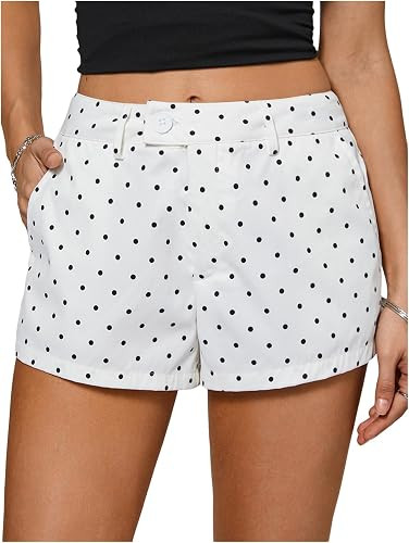 MakeMeChic Women's Polka Dots Mini Shorts Low Rise Casual Dressy Shorts | Shorts with Pockets, Wi... | Amazon (US)