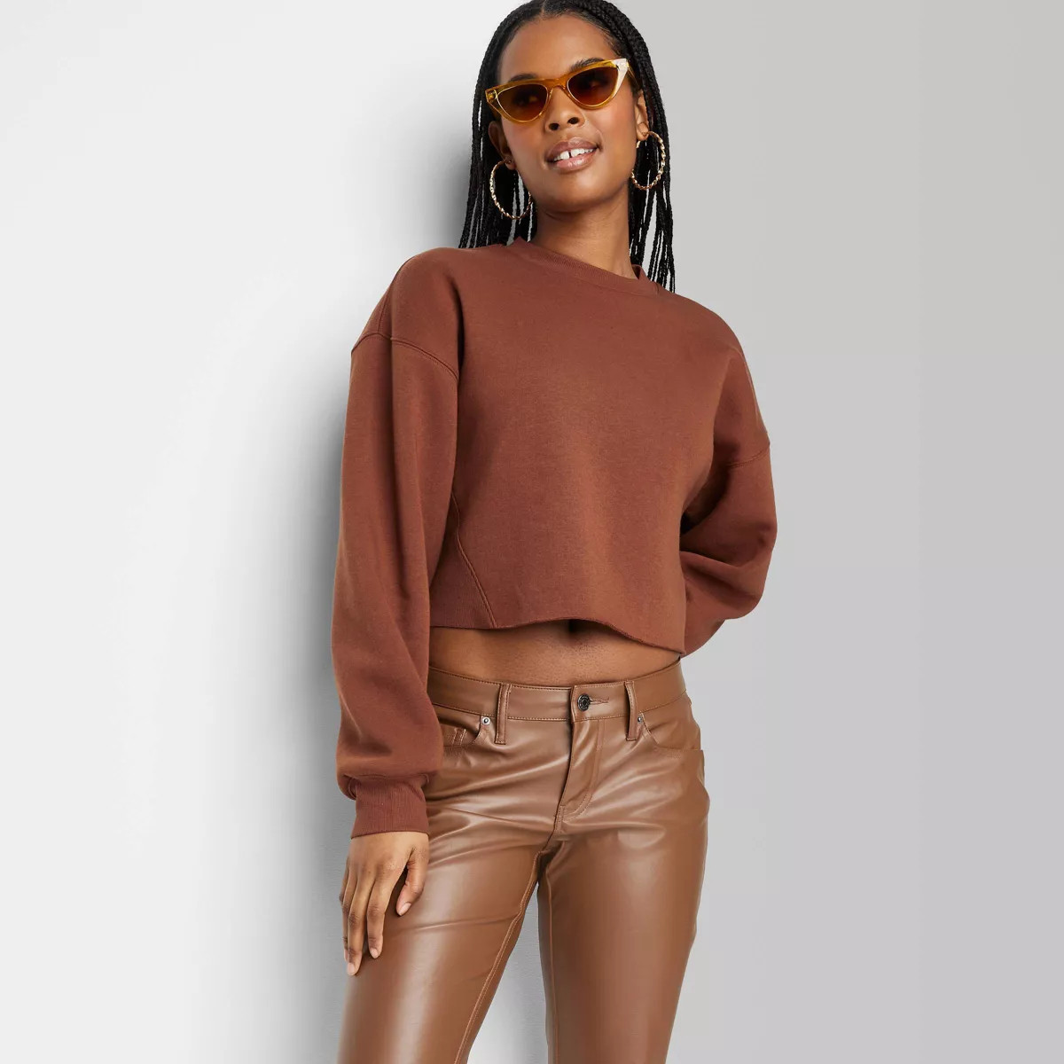 Women's Cropped Sweatshirt - Wild Fable™ Brown XS | Target
