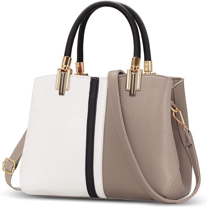 TIBES Top-Handle Handbag Stitching Purse for Women Girls Tote Satchel Shoulder Bags Khaki | Amazon (CA)