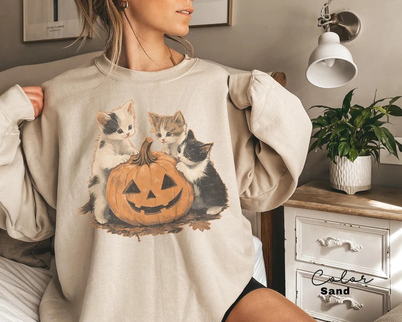 Vintage 90s Cat Halloween Sweatshirt, Retro Halloween Shirt, Spooky Season Tee, Pumpkin Shirt, Ca... | Etsy (Global)