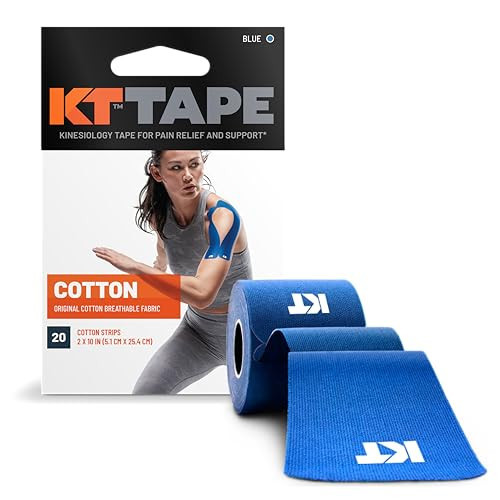 KT Tape, Original Cotton, Elastic Kinesiology Athletic Tape, 20 Count, 10” Precut Strips, Blue | Amazon (US)