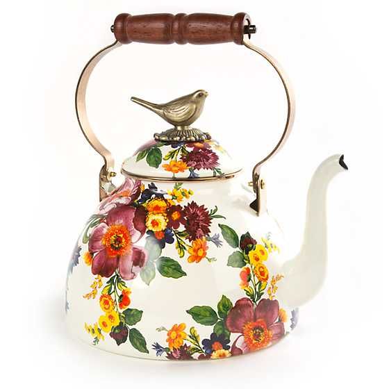 White Flower Market 3 Quart Tea Kettle with Bird | MacKenzie-Childs