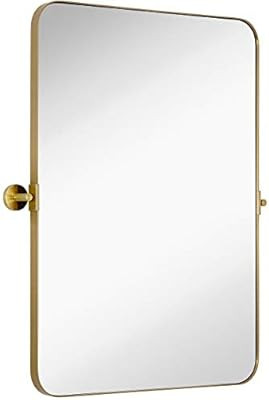 Hamilton Hills Gold Metal Surrounded Round Pivot Mirror | Silver Backed Adjustable Moving & Tilti... | Amazon (US)