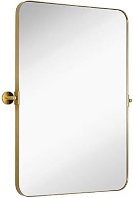 Hamilton Hills Gold Metal Surrounded Round Pivot Mirror | Silver Backed Adjustable Moving & Tilti... | Amazon (US)