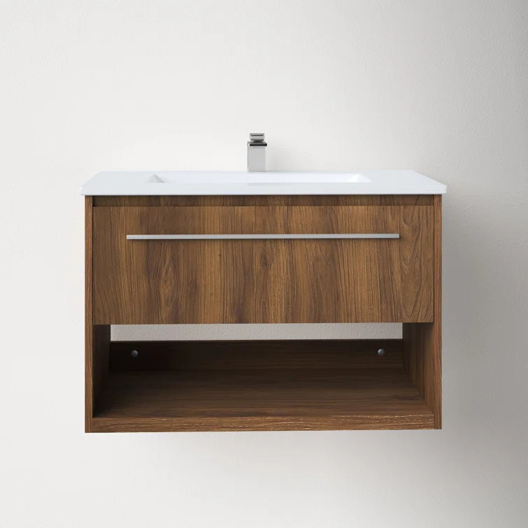 Andover 30'' Wall Mounted Single Bathroom Vanity with Porcelain Vanity Top | Wayfair North America